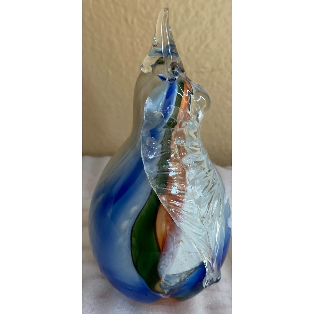 Beautiful hand-blown‎ glass pear color of blue, white and cream